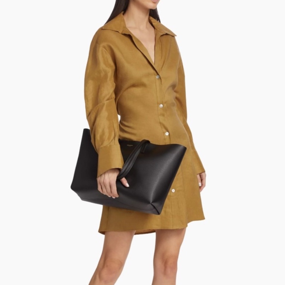 Vince Brown Linen Belted V-Neck Utility Shirt Dress Long Sleeve Tan Office XL